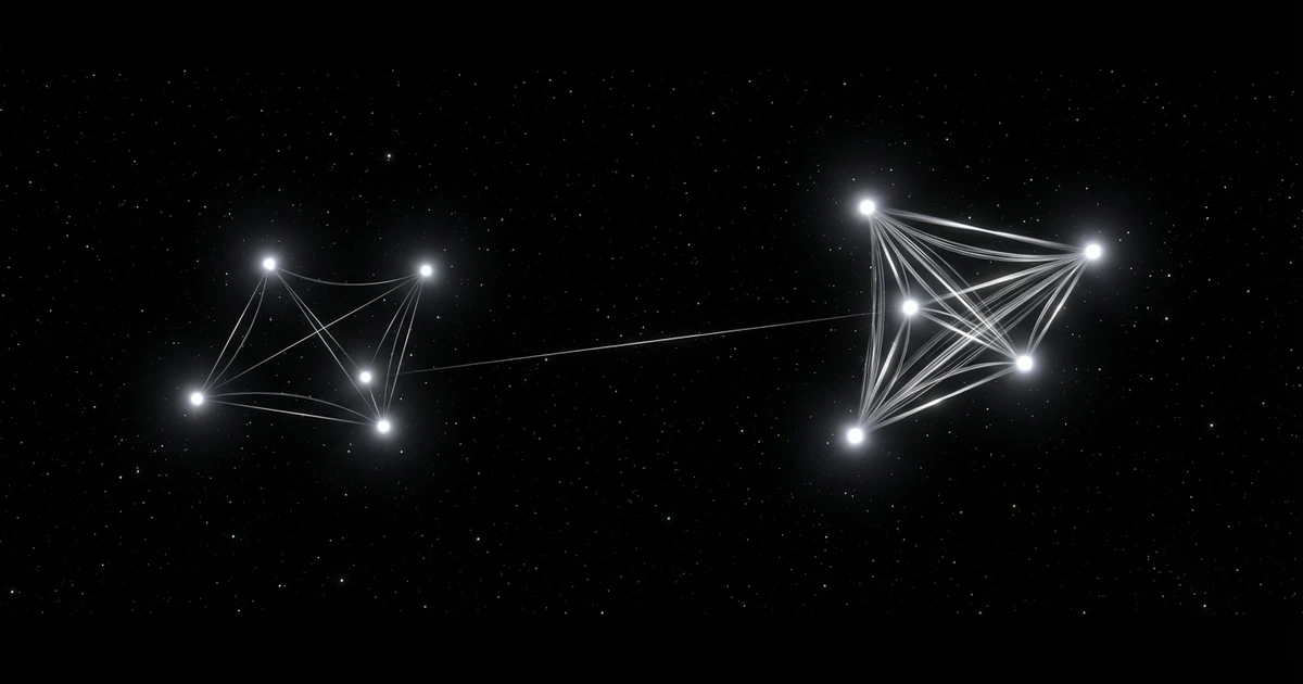 Two star clusters connected by silver lines representing a side-by-side comparison