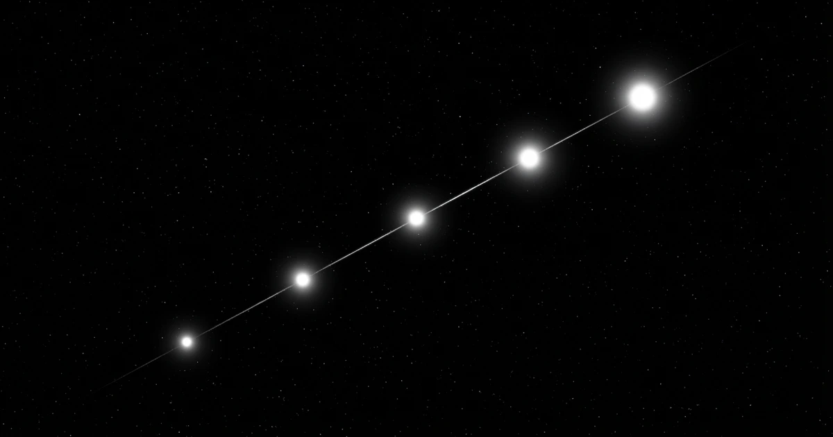 Five stars in ascending diagonal path connected by silver lines
