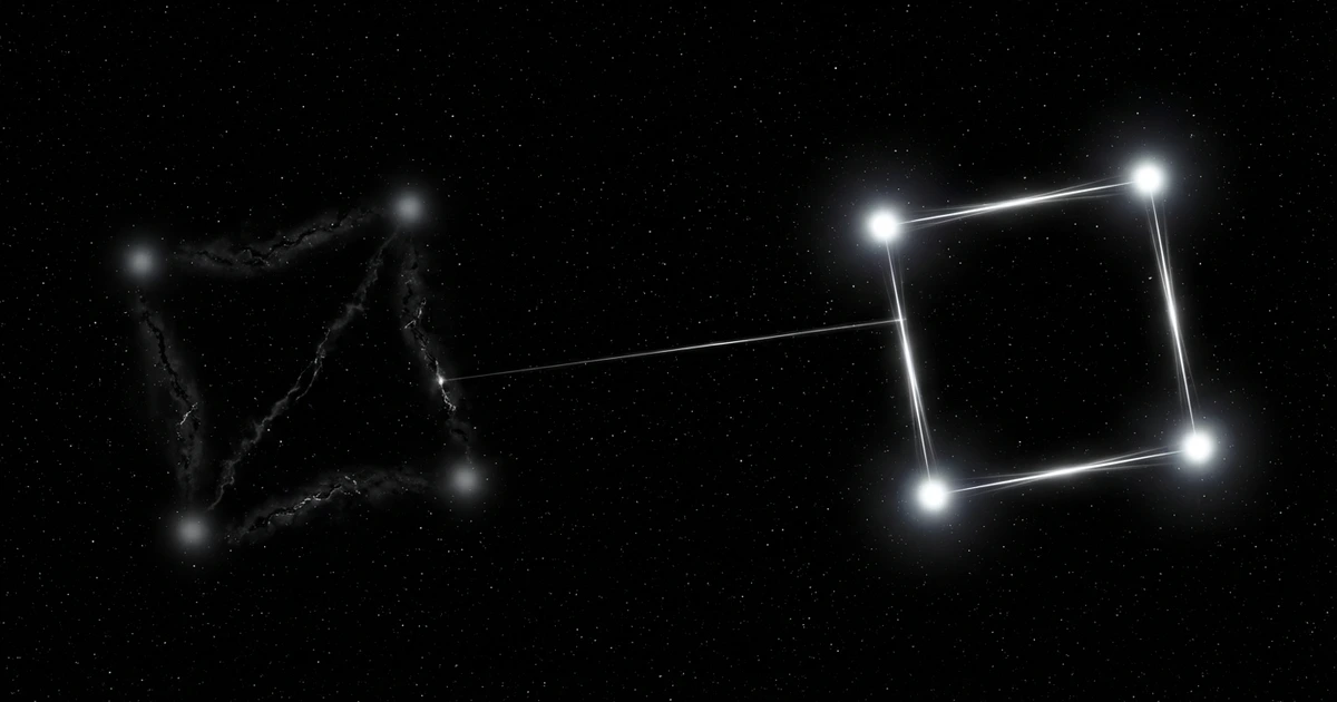 Dim disconnected stars on left, bright connected stars on right