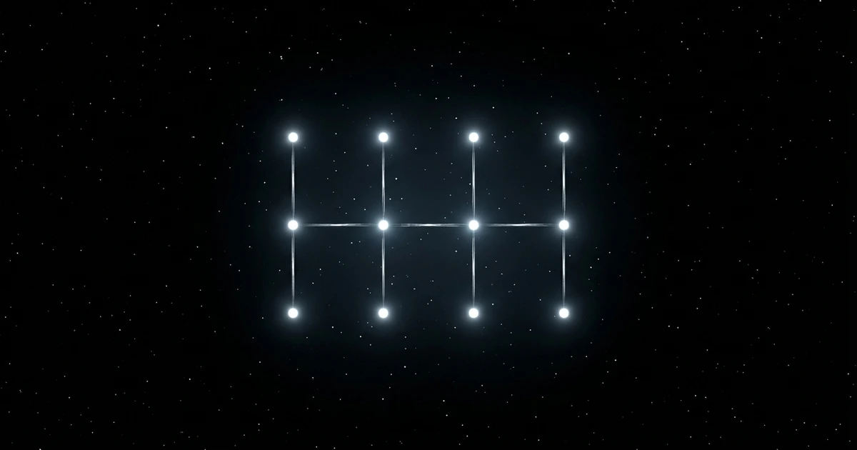 Four vertical star columns connected by horizontal silver lines