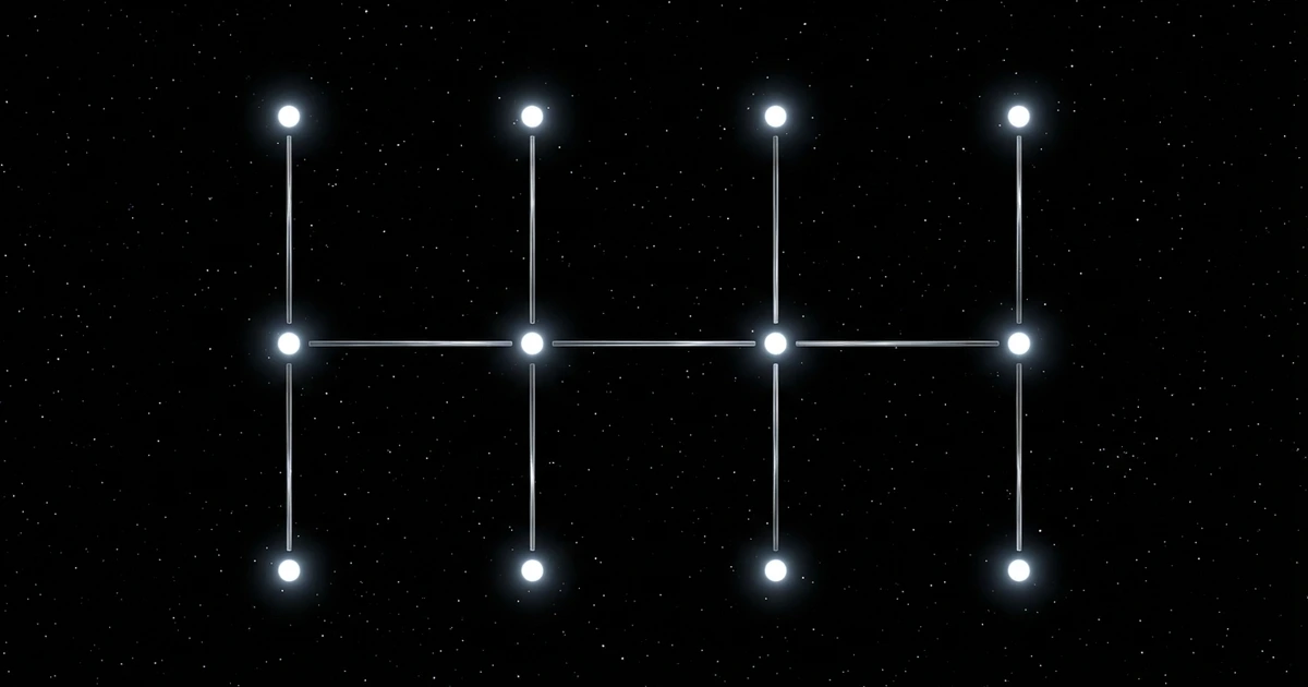 Four vertical star columns connected by horizontal silver lines